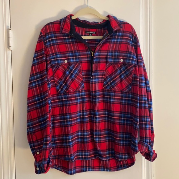 Red And Blue Plaid Flannel Half Zip 